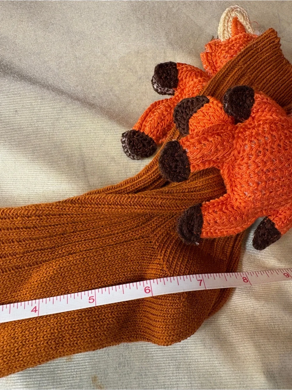 Fox Crew Socks with Plush Fox- Orange